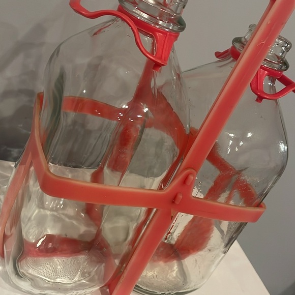 Vintage glass 1/2 gallon milk jars with carry - Picture 2 of 2